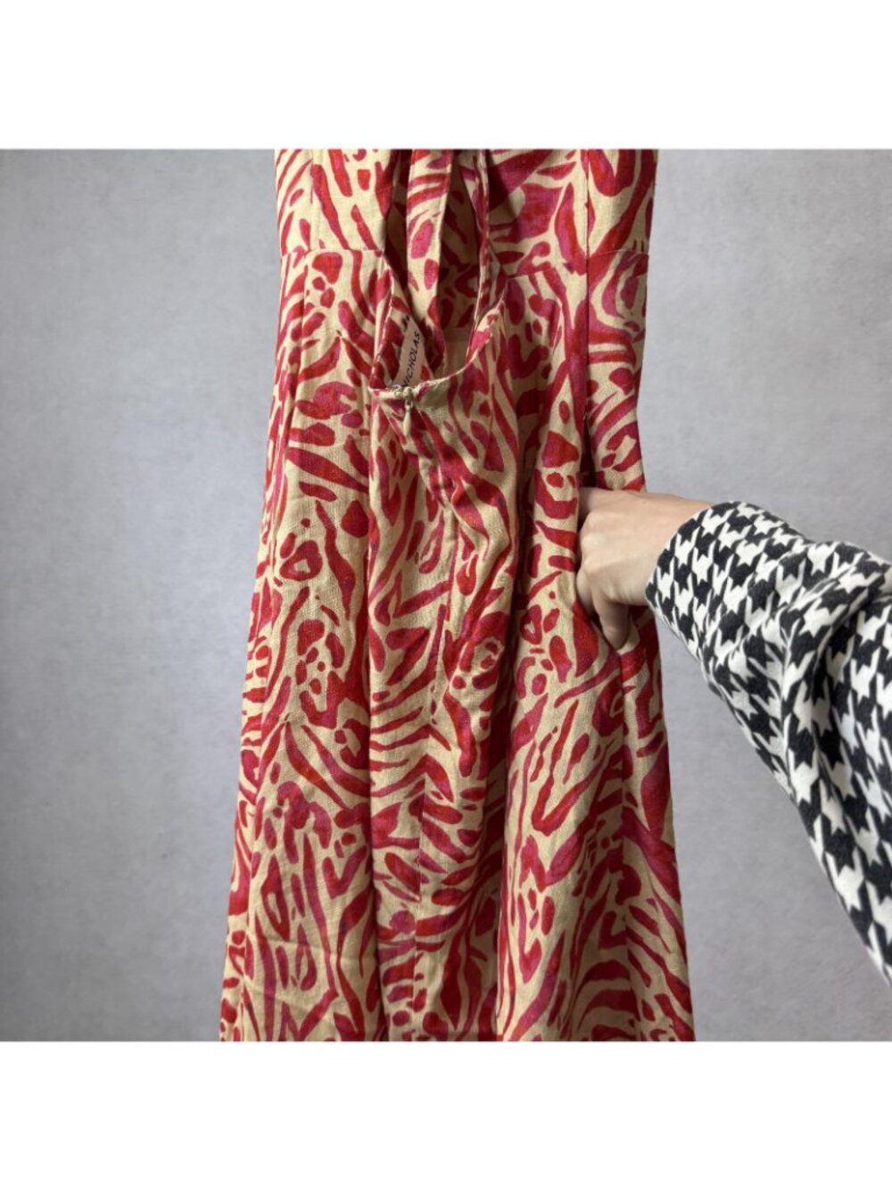 Nicholas Dress Womens 8 Red Animal Print Linen V Neck Tie Back Maxi Sundress - Picture 8 of 12